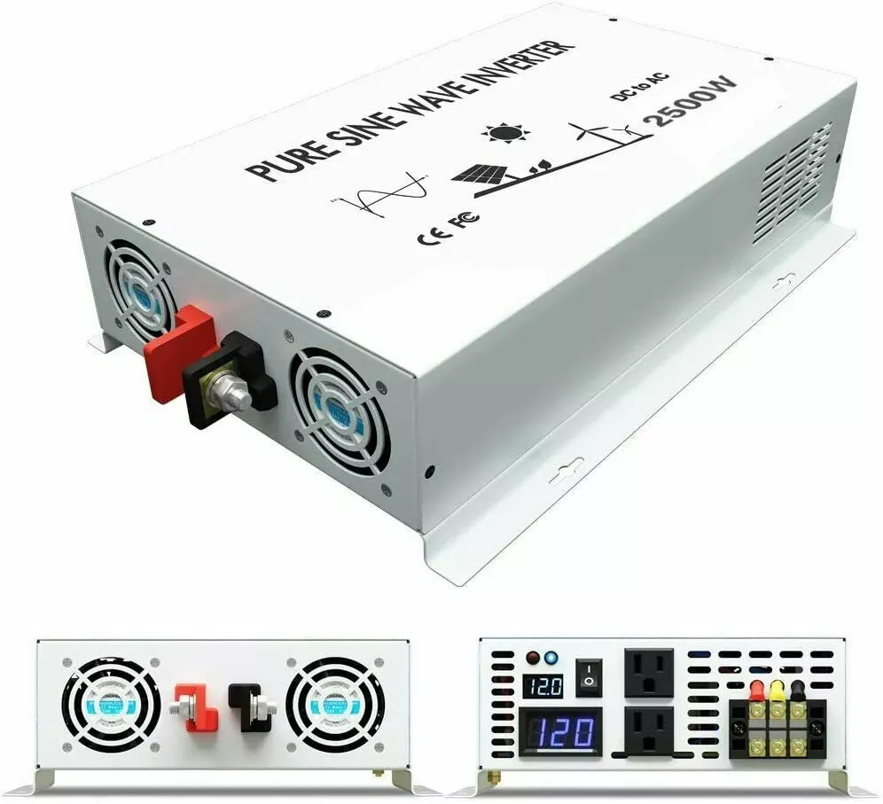 2500 Watt Power Inverter 12V to 120V Pure Sine Wave Generator Solar Home System