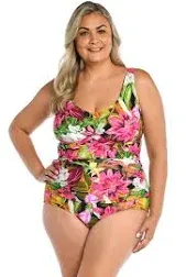 Maxine of Hollywood Women's Exotic Jungle Twist Front One Piece