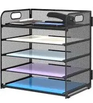 5 Trays Paper Organizer with Handle - Mesh Desk File/Letter Organizer,Blac<wbr/>k P...