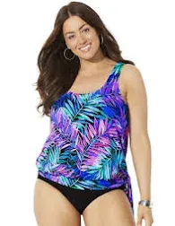 Swimsuits for All Women's Plus Size Side Tie Blouson Tankini Top