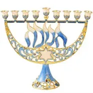 Matashi Hand Painted Enamel Menorah Candelabra with Star of David and Hanukkah Design and Embellished with Gold Accents and Crystals - Jewish Candle Holder, Holy Land Gift Showpiece for Living Room