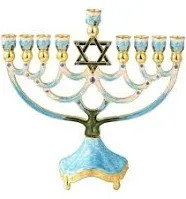 Hand Painted Enamel Menorah Candelabra w/ Star of David &amp; Embellis by Matashi