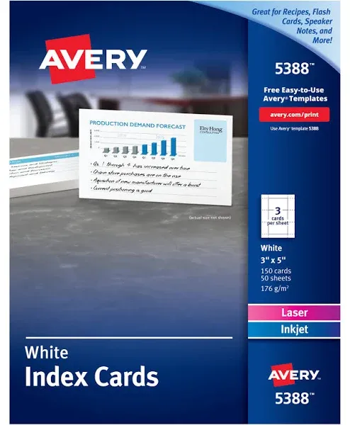 Avery Printable Index Cards 3 X 5 White 150/Box 05388