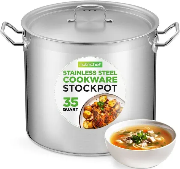 Stainless Steel Cookware Stockpot - 40 Quart, Heavy Duty Induction Pot, Soup Pot with Stainless Steel Lid