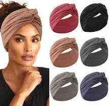 HAUHC Extra Wide Headbands for Women 7'' Large Cotton Like Turban Knotted Bandana Head Bands for Women Non Slip