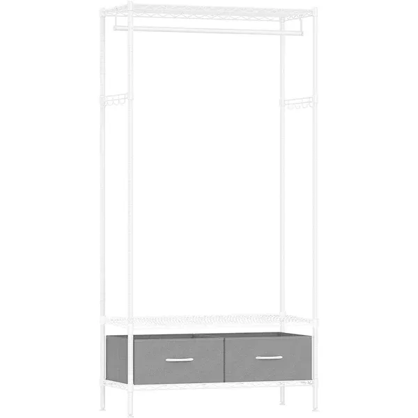 SONGMICS Wardrobe Closet, Heavy-Duty Portable Closet,Clothing Rack with Mesh Shelf, Freestanding Closet Clothes Rack,2 Fabric Drawers, Hanging Rail, Hooks, Cloud White and Dove Gray ULGR411W01