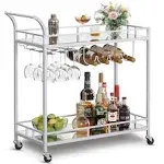 Bar Cart Gold, Home Bar Serving Cart, Wine Cart with 2 Mirrored Shelves, Wine Ho