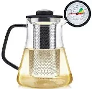 Teabloom 2-in-1 Tea Kettle and Tea Steeper - Glass Teapot with Thermometer and Stainless Steel Loose leaf Tea Infuser, No Whistle Kettles, Virtuoso 34-Ounce Tea Maker