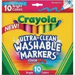 Crayola Ultra Clean Washable Markers, Broad Line Bold Colors (10 ct)