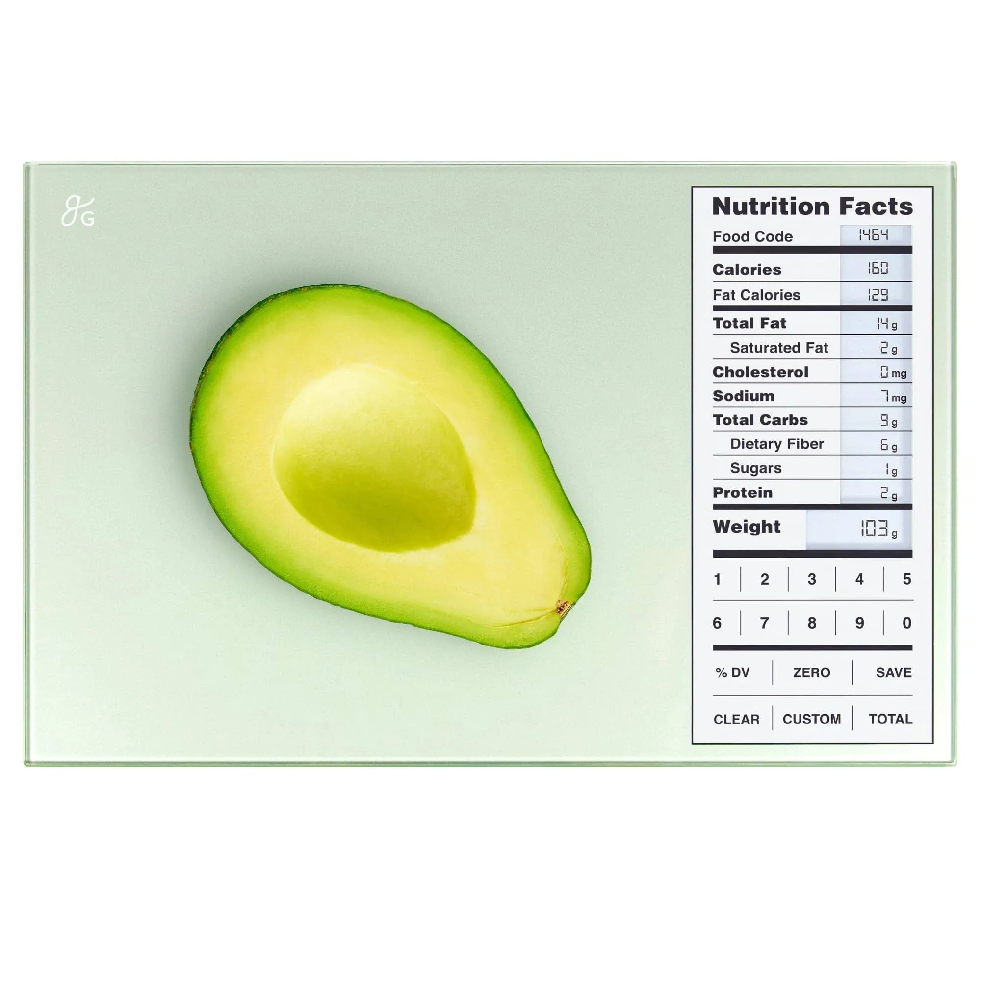 Nutrition Scale by Greater Goods, Food Grade Glass, Calorie Counting Scale, Meal Prep Scale, and Weight Loss Scale, Sage Green