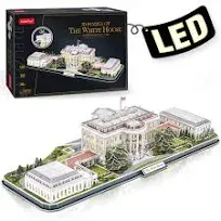 CubicFun 3D Puzzles for Adults LED Rotatable White House with Detailed Interior Model Kit, Lighting 3D Puzzle US Architecture Building Family Puzzle