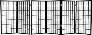 Red Lantern 6-Panel Black Wood Folding Shoji Style Room Divider | WP36-BLK-6P