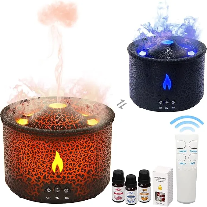 Essential Oil Volcano Diffuser, Volcano Humidifier Diffuser with 4 Essential Oils, 2 Mist Modes, Timer and Waterless Auto-Off, Aromatherapy Diffuser for Home Office, 360ml, Black