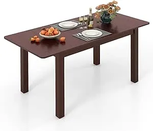 KOMFOTT Extendable Dining Table for 4, 60" Folding Kitchen Table w/Rubber Wood Frame & Safety Locks