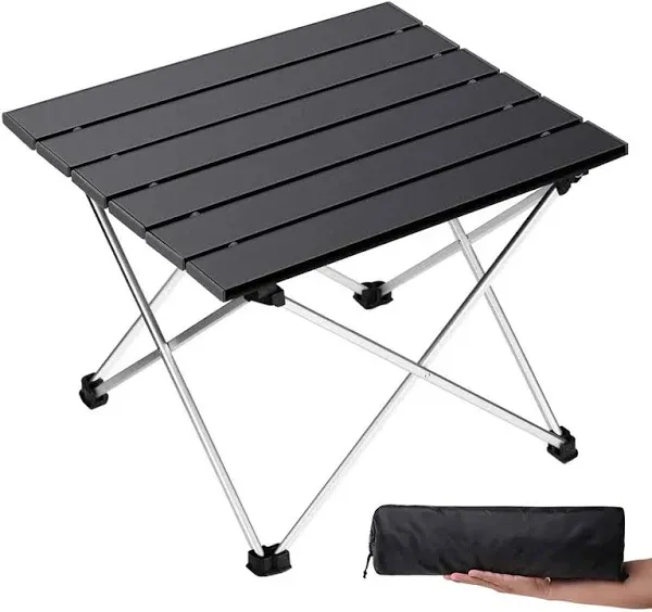 Portable Camping Table with Aluminum Table Top, Folding Beach Table Easy to C...