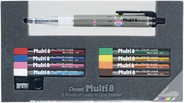 Pentel PH803ST Super Multi-8 Automatic Mechanical Pencil Set