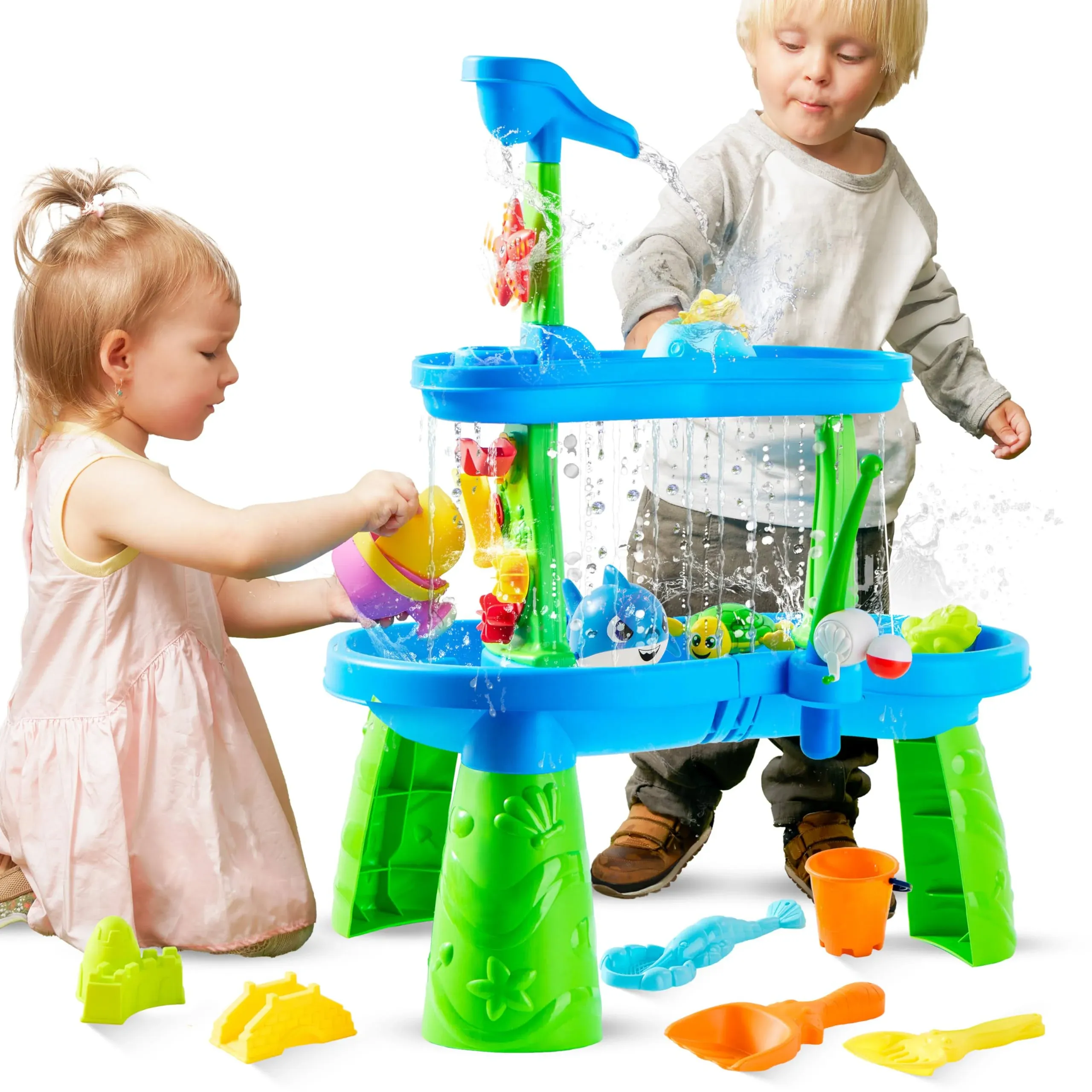 Water Table for Toddlers, 3-Tier Water Sand Table Outdoor Play Toys for Kids ...