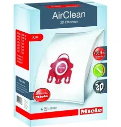 Miele AirClean 3D Efficiency Dust Bag, Type FJM, 4 Bags & 2 Filters