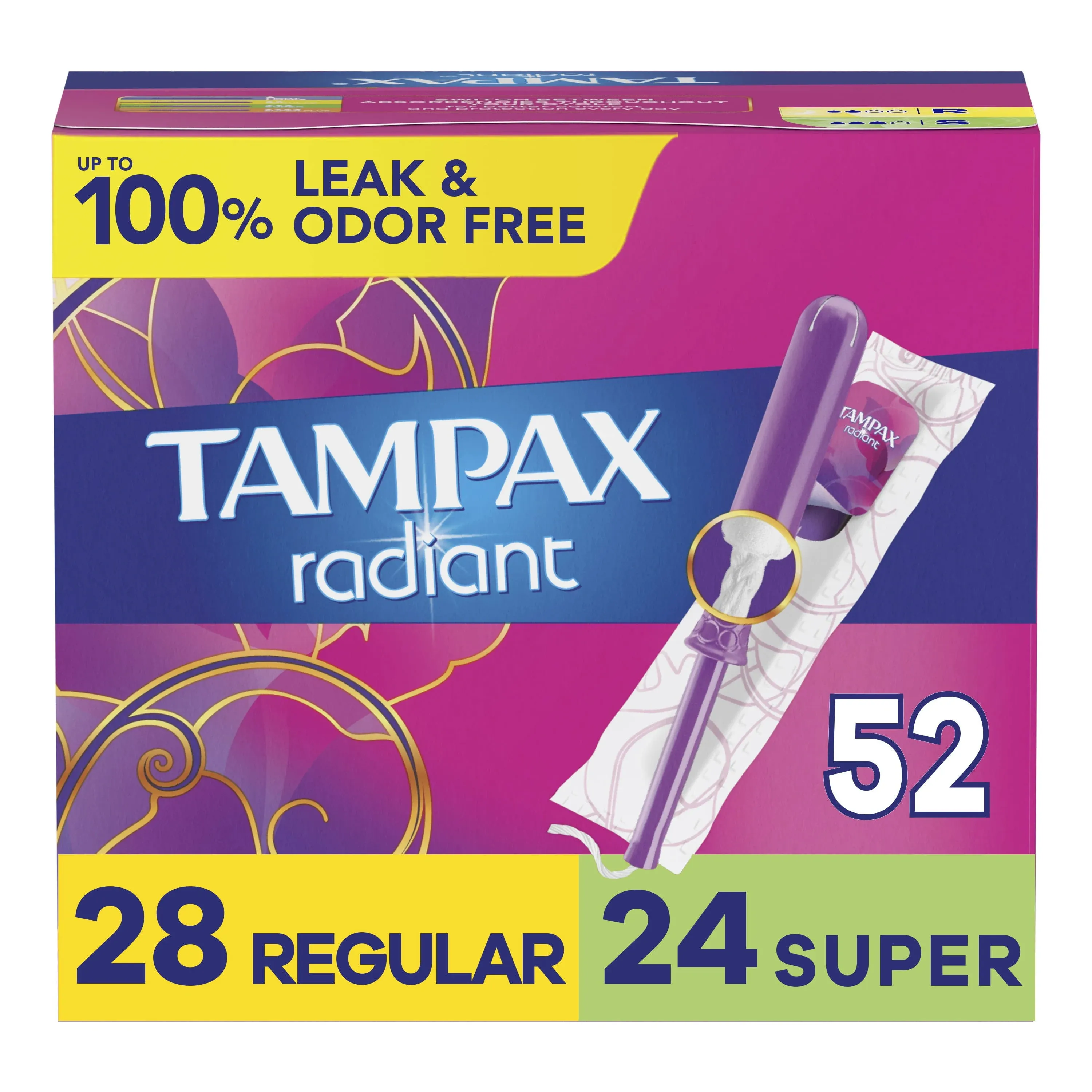 Tampax Radiant Tampons - Regular & Super 52 ct