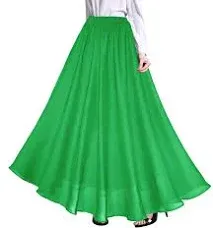 Afibi Womens Chiffon Retro Long Maxi Skirt Beach Ankle Length Skirt