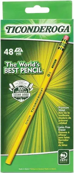 Ticonderoga Wood-Cased Pencils, Unsharpened, #2 HB Soft, Yellow, 48 Count