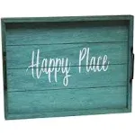  Decorative Wood Serving Tray w/Handles, 15.50&#034; x 12&#034;, Happy Place (Pack of 4)