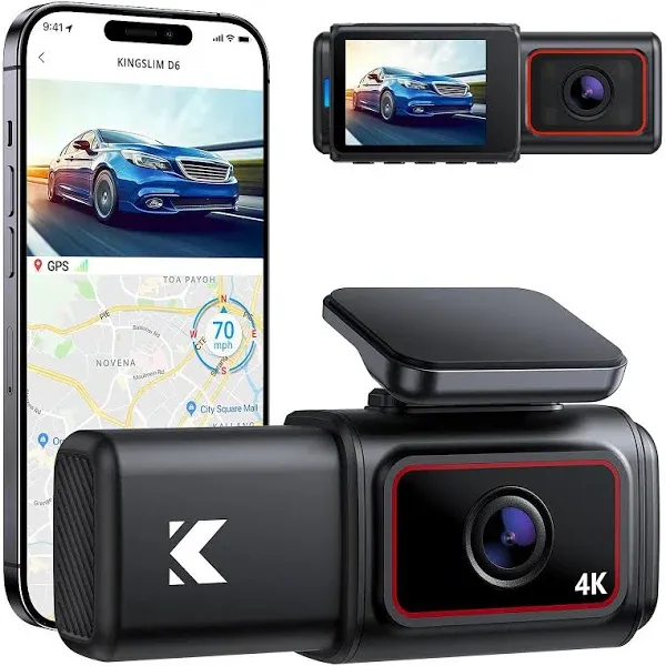 Kingslim D6-4K Dual Dash Cam - WiFi &amp; GPS 4K Front and 1080P Inside Type-C Ub...