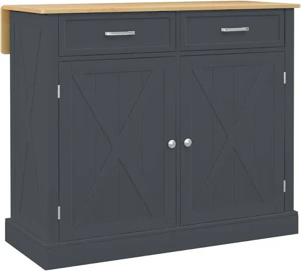 HOMCOM Rolling Kitchen Island with Drop Leaf Wood Breakfast Bar Farmhouse Kitchen Cart with 2 Drawers