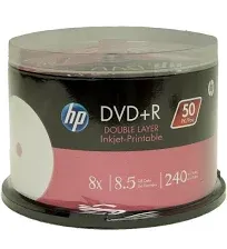 50 HP 8X Blank DVD+R DL Dual Double Layer 8.5GB White Inkjet Printable Disc