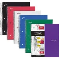 Five Star Spiral Notebook, 1 Subject, Wide Ruled Paper, 10-1/2" x 8", 100 Sheets, Assorted Colors, Color Will Vary, Office Product , 1 Count (05200)