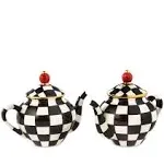 MACKENZIE-CHILDS Teapot Salt and Pepper Set, Black-and-White Ceramic Shakers. Courtly Check