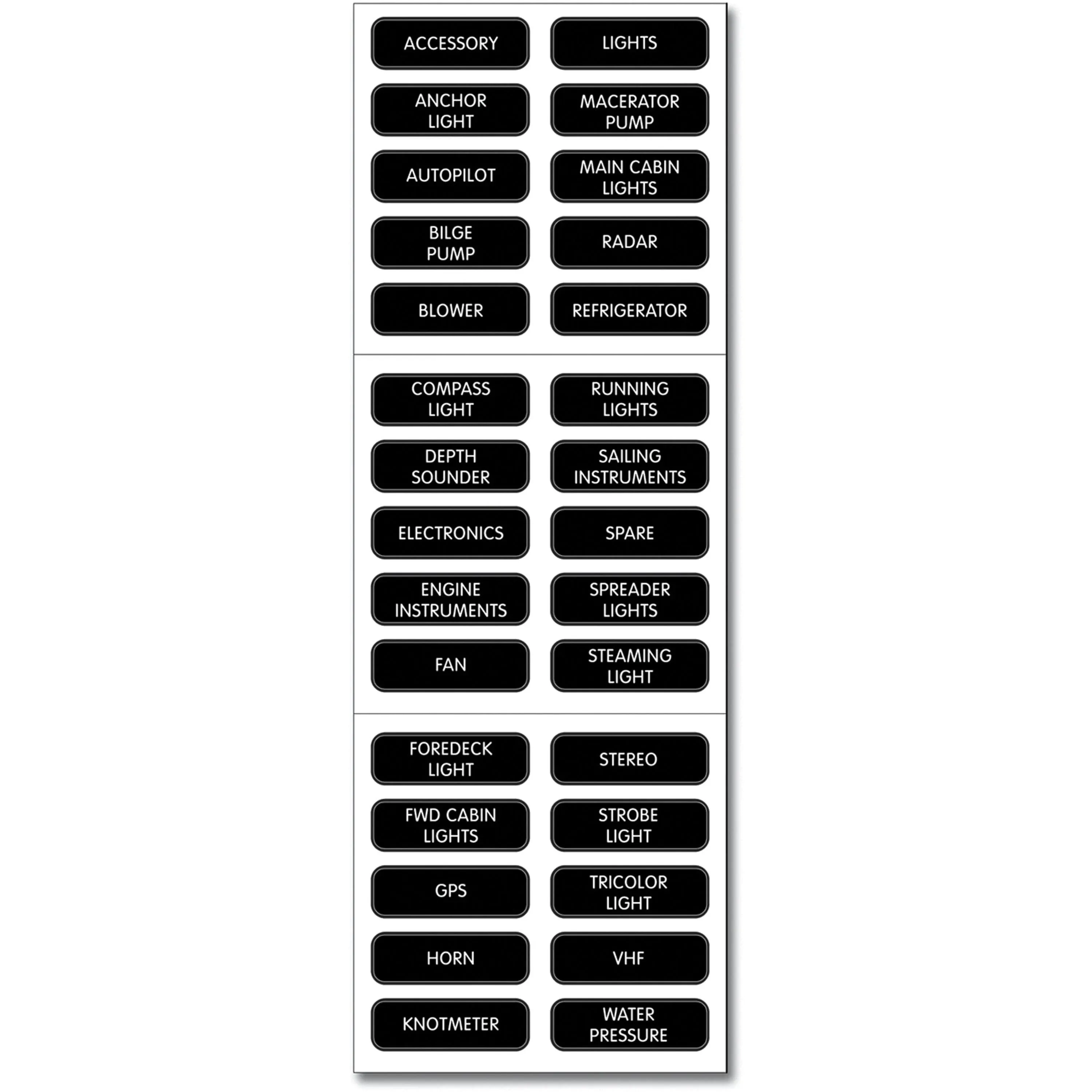 Blue Sea 8030 DC Panel Basic 30 Label Set