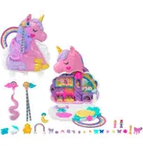  2-in-1 Travel Toy, Rainbow Unicorn Salon Styling Head with 2 Micro Dolls &amp; 