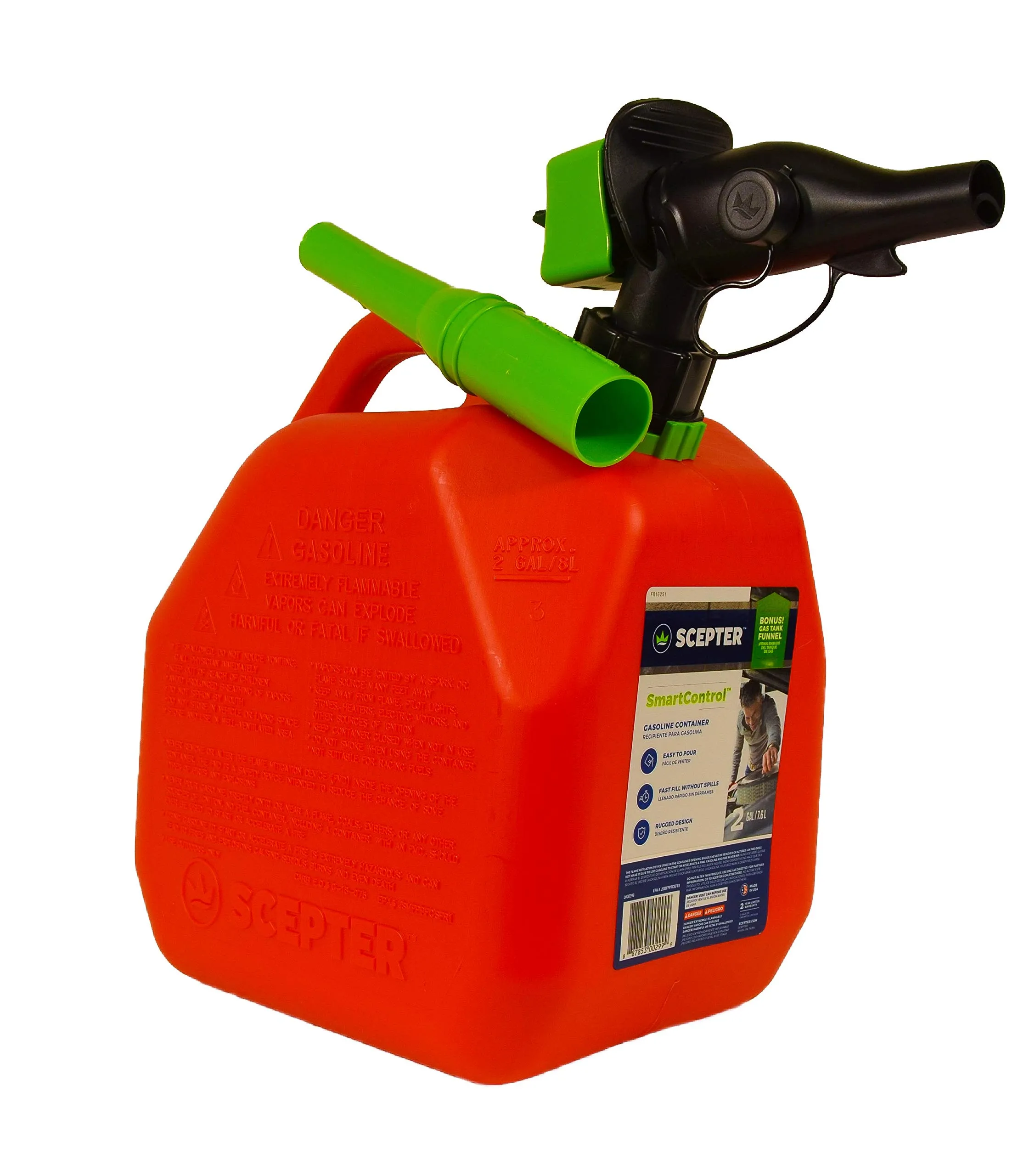 Scepter FR1G252 2 Gallon Red Gas Can with Spill Proof Smart Control Spout