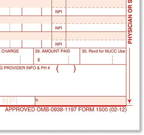 ComplyRight® CMS-1500 Health Insurance Claim Form, One-Part (No Copies), 8.5 x 11, 250 Forms Total