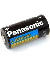 Panasonic CR123A Lithium Battery 3V Photo Lithium Battery, 0.67" Diameter x 1.36" H (17.0 mm x 34.5 mm), Black/Gold/Blue