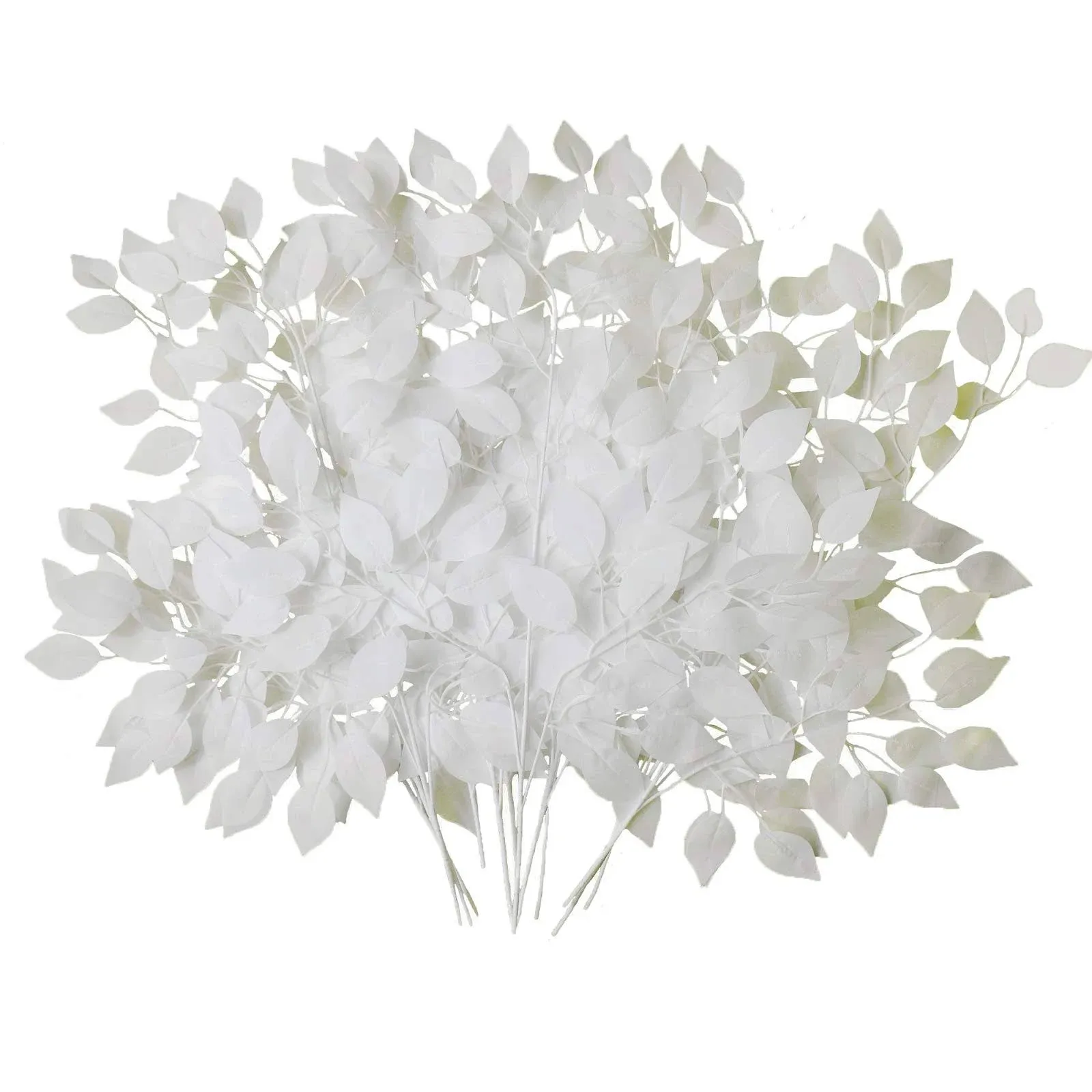 FUNORNAM 24Pcs White Ficus Leaves Artificial Tree Branches Plant Spray