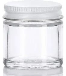 1 oz / 30 ml Clear Thick Glass Straight Sided Jar with White Metal Airtight Lid (6 pack)