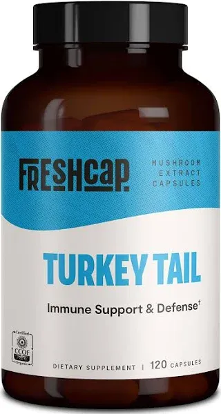 FreshCap Turkey Tail Mushroom Supplements for Immune & Digestive Health - Ayurveda Mushroom Supplements (120 Capsules)