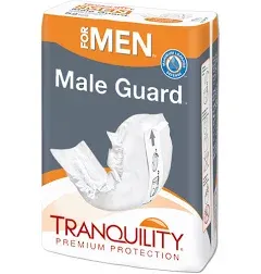 Tranquility Male Guards, Premium Incontinence Shields for Maximum Absorbency, Adhesive Strip for Secure Placement, Discreet Design, One Size, 52ct Bag