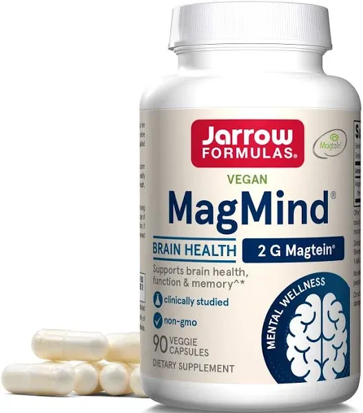 Jarrow Formulas Magnesium L-Threonate, MagMind Stress Resistance with L-Theanine and Rhodiolife, High Absorption Magnesium, Stress Relief and Mood Support, 60 Veggie Capsules, Up to a 30 Day Supply