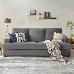 Sofa, 97 Inch Deep Seat Sofa in Grey Chenille, 3 Seater Sofa with Square Armrest, Modern Couch for Living Room, Apartment