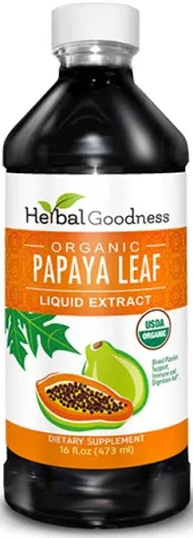 Herbal Goodness Papaya Leaf Extract Platelet Support - 15X Blood Platelet Boost, Bone Marrow & Spleen Support, Immune & Gut Health, Digestive Enzyme - Organic Kosher 16 oz Liquid Extract