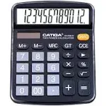 Catiga 12 Digits Desktop Calculator with Large LCD Display and Sensitive Button, Dual Solar Power and Battery, Standard