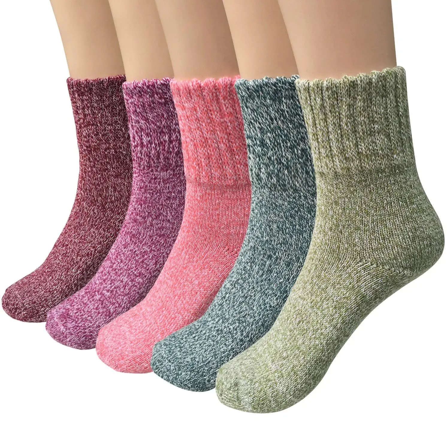 5 Pairs Womens Wool Socks Thick Knit Vintage Winter Warm Cozy Crew Socks Gifts