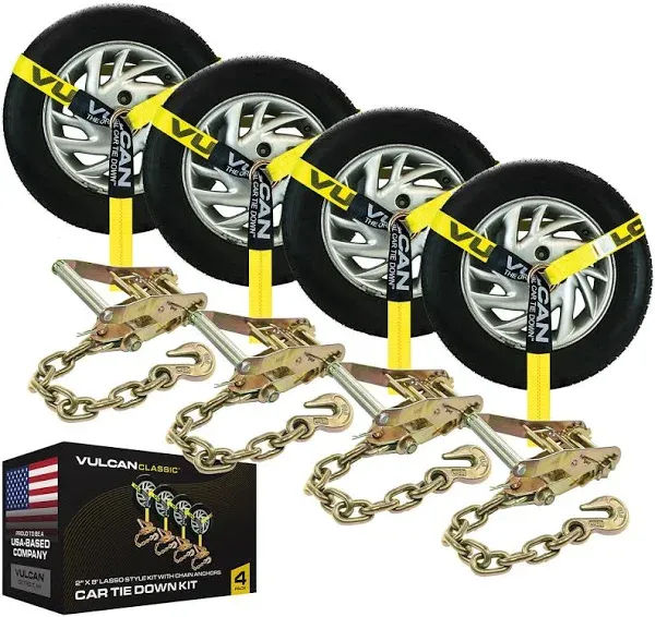 Vulcan Car Tie Down Flat Hooks Lasso 2 Inch x 96 Inch