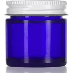 1 oz Cobalt Blue Thick Glass Jar with White Metal Airtight Lid (12 Pack)