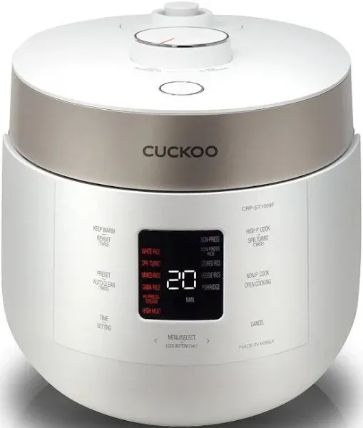 CUCKOO CRP-ST1009FG 10-Cup (Uncooked) / 20-Cup (Cooked) Twin Pressure Rice Cooker & Warmer with Nonstick Inner Pot, 16 Menu Modes, 3 Voice Guide, Auto Clean (Gray)