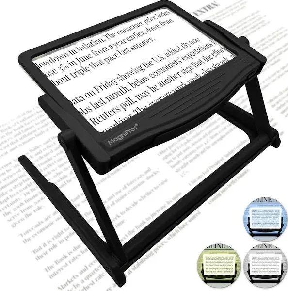 5X Large LED Full Page Magnifying Glass with Collapsible &amp; Detachable Stand |...