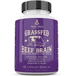 Ancestral Supplements Grass Fed Beef Brain Supplement with Beef Liver, Whole ...